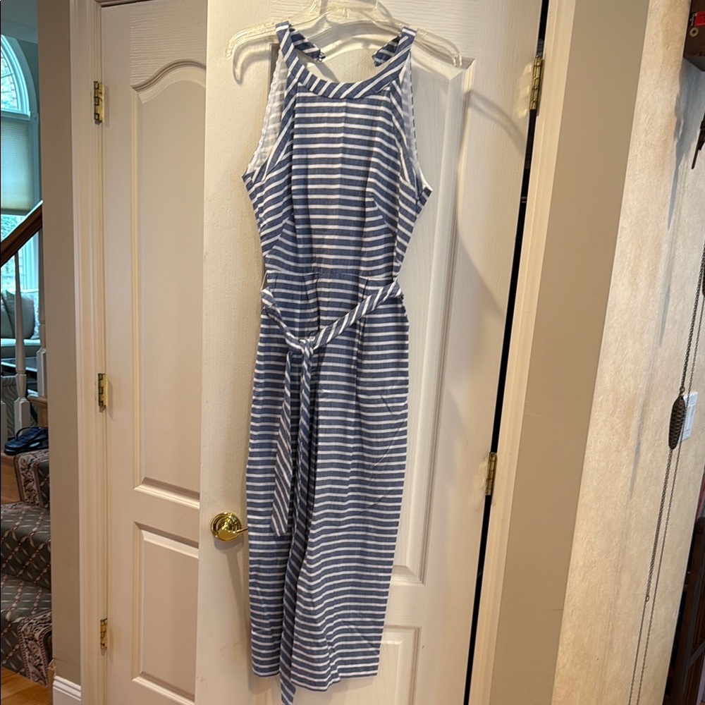 Nordstrom Blue and White Sleeveless Midi Jumpsuit